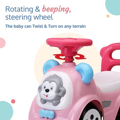 LuvLap SunnyRider Music & Horn Steering Ride-On & Car for Kids, Backrest, Safety Guard, Under Seat Storage, Big Wheels, 1-3 Years, Up to 25 Kgs- Pink