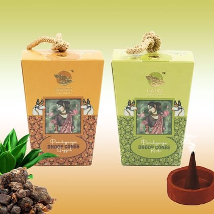 Nandi Panchgavya 100 Percent Cow Dung Guggal & Kevda Dhoop Cones (100 Pcs) with Stand