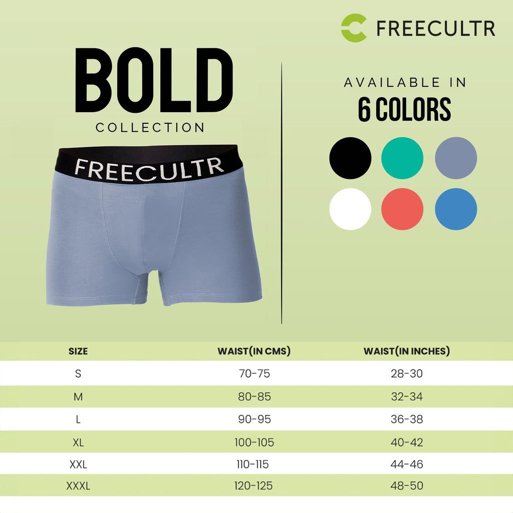 Freecultr Men's Underwear Organic Cotton (Ultrasoft Waistband) Premium Snug-Fit Trunk Pack of 1-Shadow Blue