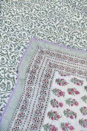 Jaipuri Buta Reversible Handblock Cotton Quilt (Single)