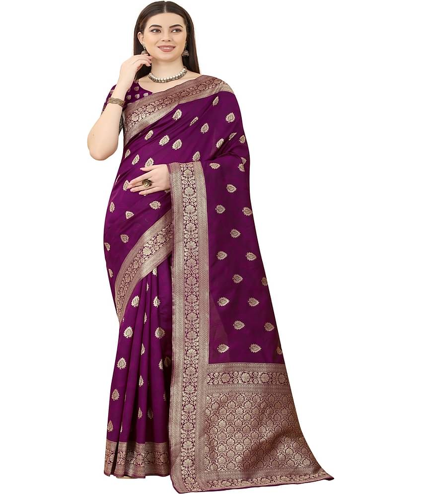 NENCY FASHION Banarasi Silk Embellished Saree With Unstitched Blouse Piece ( Green )