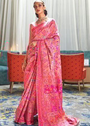 Pink Banarasi Jamawar Woven Silk Saree