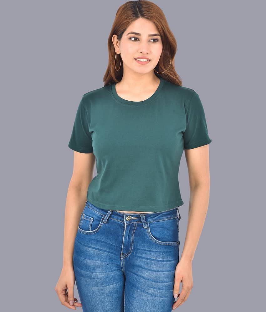 QuaClo Women's Cotton Crop Top ( Green )