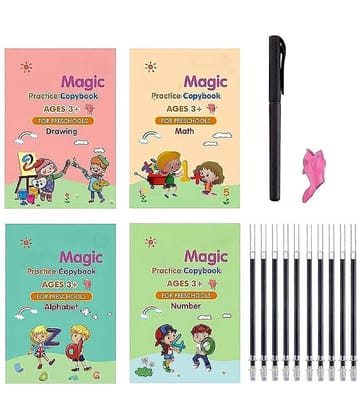 Sank Magic Practice Copybook - (1 Pen + 1 Grip + 4 BOOKS + 10 REFILL) Number Tracing Book - Writing Book - Size - 13.5*18.9 CM