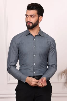 Grey Formal Cotton Shirt (Size - S) by BLUE EAGLE