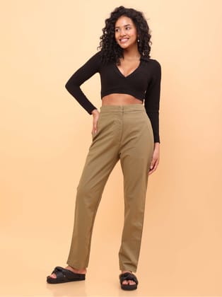 Militiary Green Straight Cotton Pants-XS