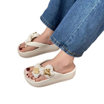 White Teddy Bow Flip Flop-38-39