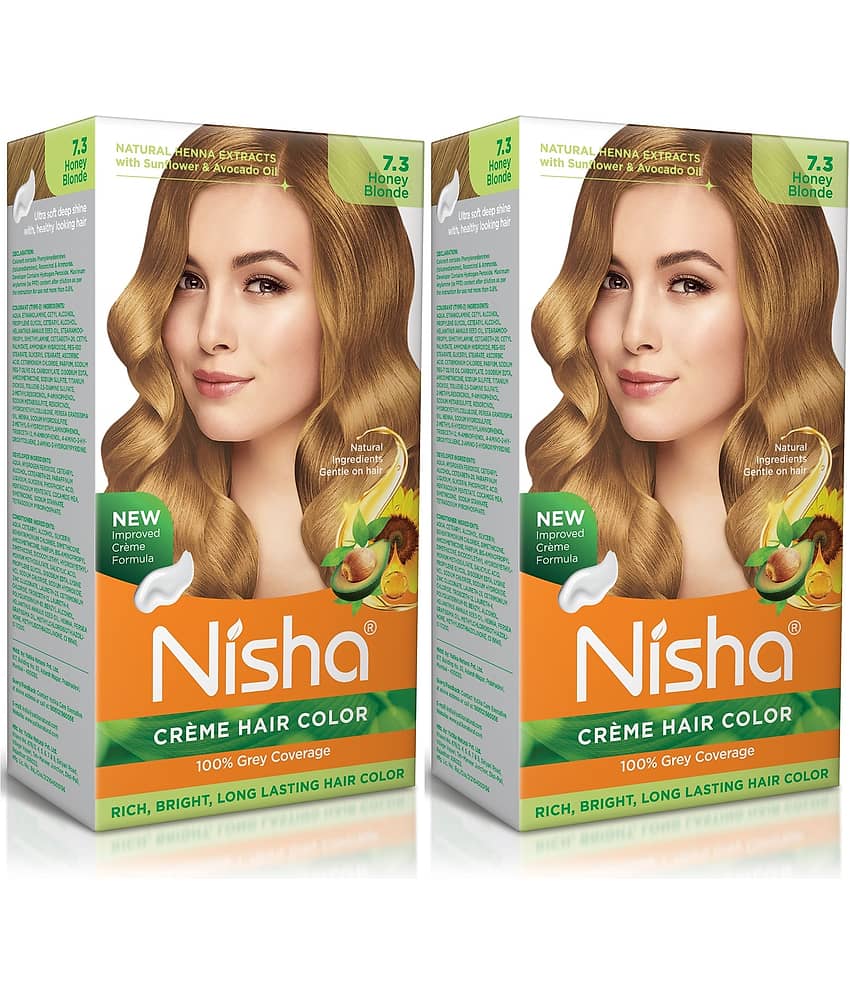Nisha Creme Hair Color 7.3 Honey Blonde 120g Pack of 2, Permanent Hair Colour for Long Lasting Hair, 100% Grey Coverage