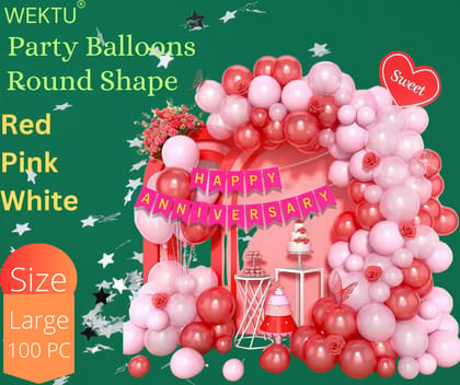 WEKTU Party Balloons - Red Pink White Round Shape Anniversary