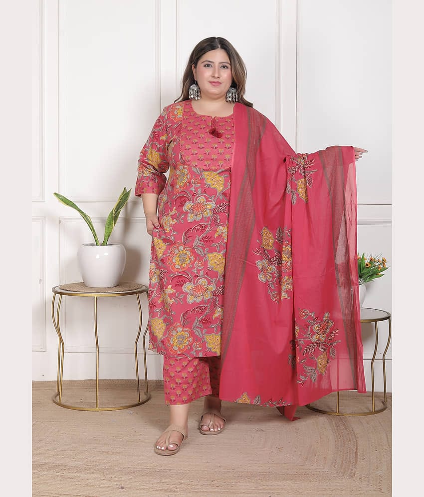 Swasti Women Cotton Printed Straight Kurti With Salwar ( Red )