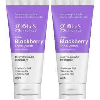Globus Naturals Indian Blackberry Face Wash with Vitamin E For Deeply Cleanses Dirt  Excess Oil, Suitable for Normal to Combination Skin, 50gm, Pack of 2