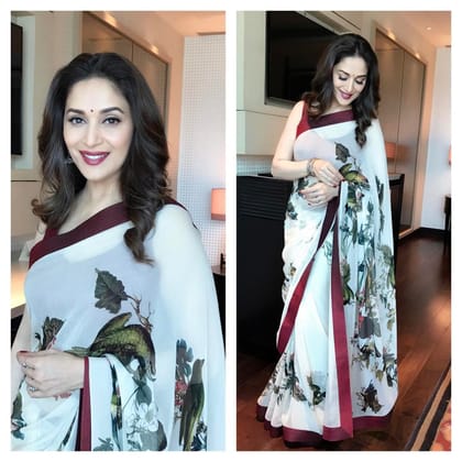 Wonderful colored Flowered Party wear Linen Digital Printed Sari 1151