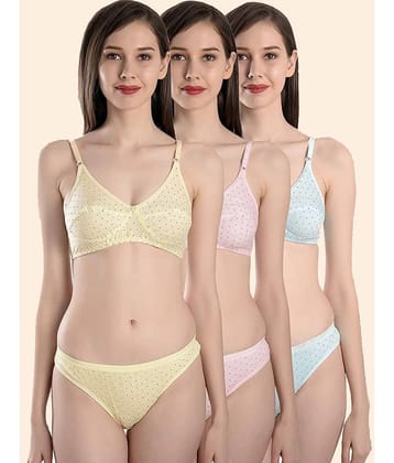 Kiran Enterprises Pack of 3 Cotton Women's Bra & Panty Set ( Multicolor )