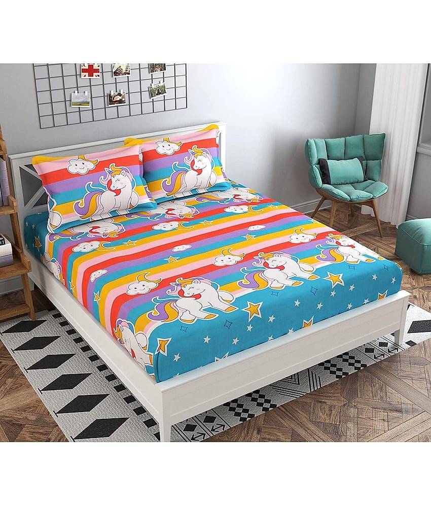 Home Style Polyester Double Bedsheet ( Multicolor )