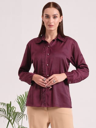 Tailored Fit European Satin Shirt With Pleated Placket-L