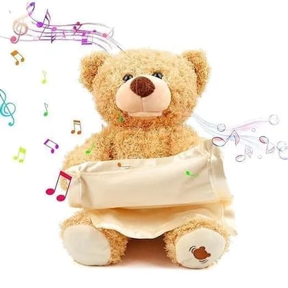 Rechargeable Musical Teddy Bear Toy with Peekaboo Cloth, Singing Plush Bear Interactive Hide and Seek Stuffed Animal for Kids