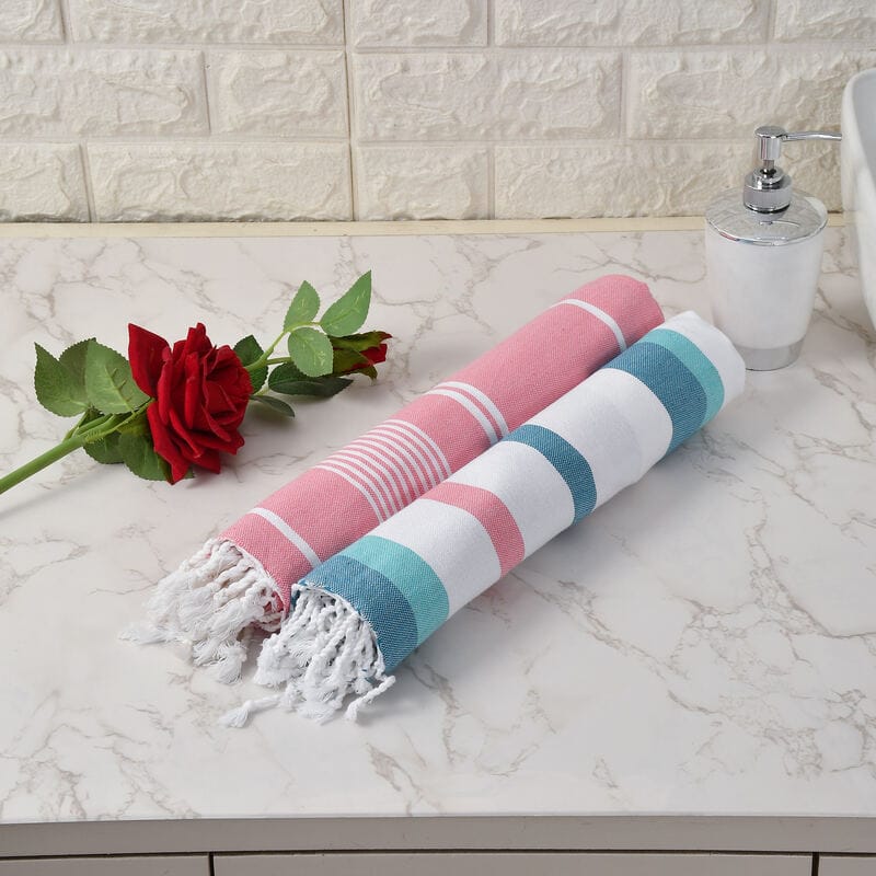 Furnofy Cotton 250 GSM Bath Towel Set Pink, Multicolor (Pack Of 2)