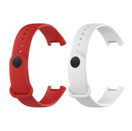 Valente Soft Silicon Band Strap Compatible for Redmi Band Pro (Pack of 2)-Red & White