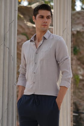 Jazz - 100% Linen Shirt - Grey-L-42 / GREY