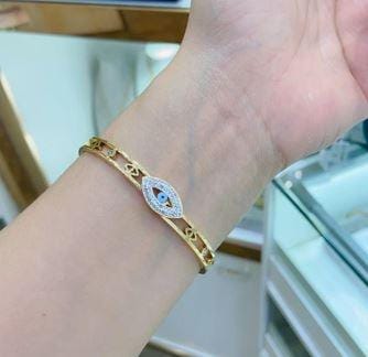 Stainless Steel Gold/Rosegold Plated Evil Eye Kada - STKD 48