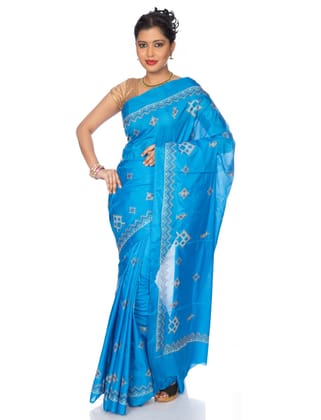 Sky Blue Ilkal Saree - Art Silk Saree with Kasuti Embroidery