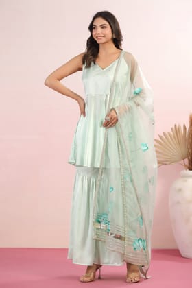 BLOSSOM GREEN HANDPAINTED SHARARA SET-S