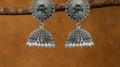 Bilasita Navaratri Collection Oxidised Flower Jhumka Earrings | Vintage Ethnic Charm | Festive Wear
