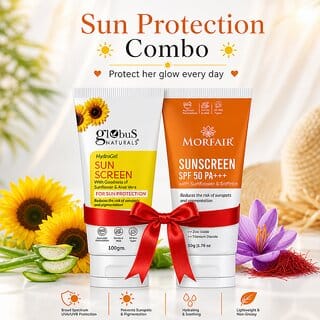 (Combo of 2) Morfair SPF 50 PA Sunscreen Sunflower & Saffron (50g) With Globus Hydra Gel Sunscreen Sunflower & Aloe Vera (100g)