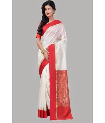 shopeezy tex fab Art Silk Embellished Saree With Unstitched Blouse Piece ( Off White )
