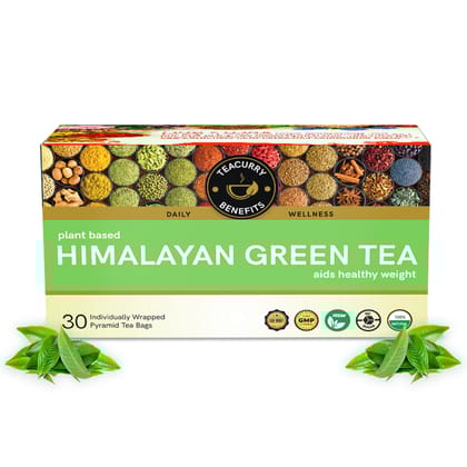 TEACURRY Himalayan Green Tea (1 Month Pack, 30 Tea Bags) - Helps with Weight Loss, BP, Brain & Cholesterol