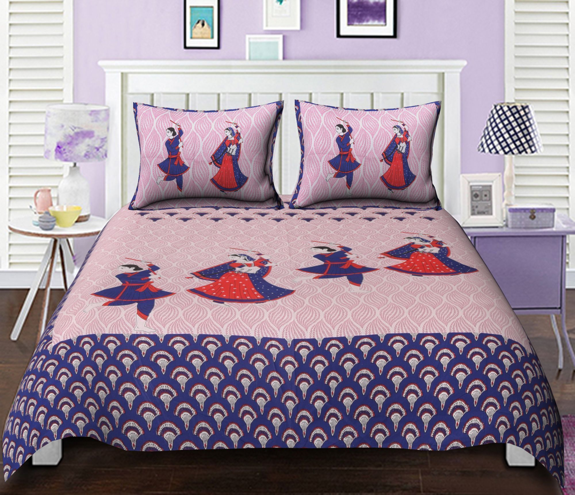 3001-Hometrade India-Standard King Size (90*108 Inches) Double Bedsheet With 2 Pillow Cover-RJ-14-Jaipur lining-3394