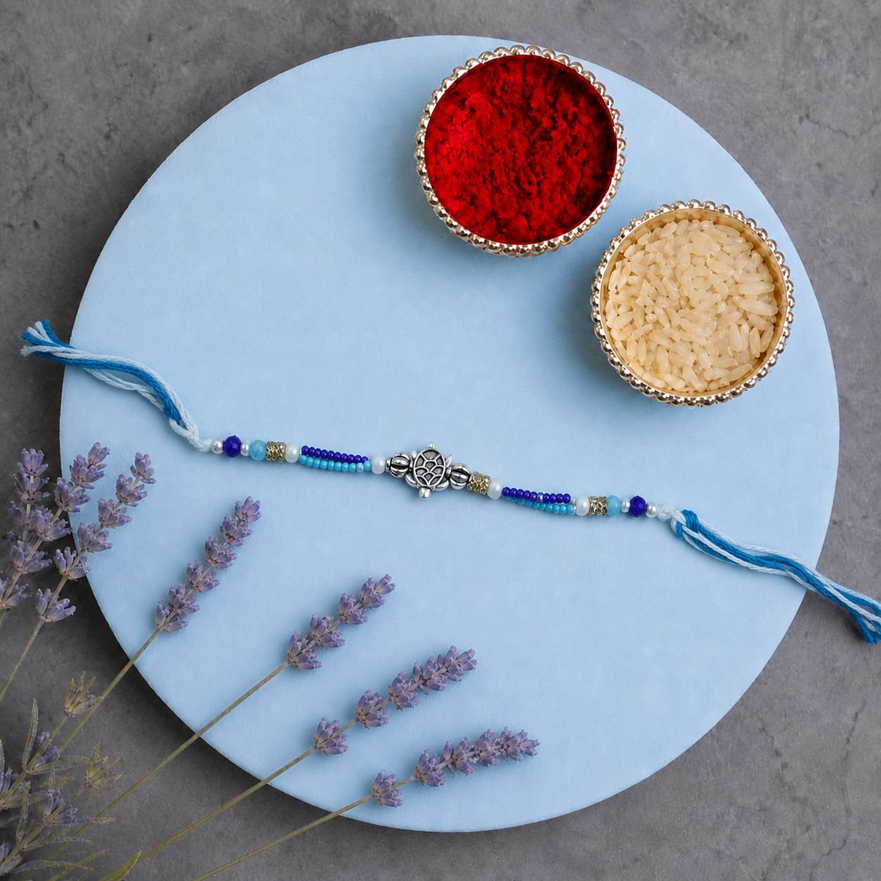 Silver Turtle Charm Beaded Rakhi