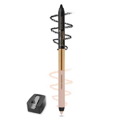 Shryoan Shimmery Dual Kajal with Sharpener | Waterproof | Long-Lasting | Black & Beige Shades | Long lasting smudge proof| Sweat proof Formula | 24-Hour Wear (Pack of 1) Shryoan Shimmery Dual Kajal with Sharpener | Waterproof | Long-Lasting | Black & Bei