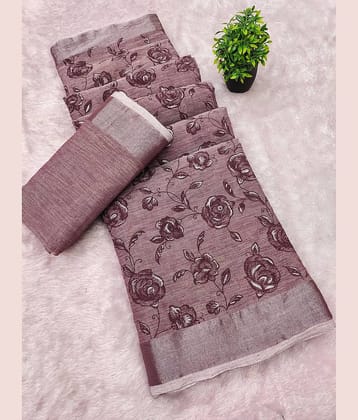 HEMA SILK MILLS Linen Printed Regular Saree With Unstitched Blouse Piece ( Wine )