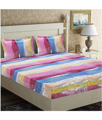 Home Candy Cotton Abstract King Size Bedsheet With 2 Pillow Covers - Purple