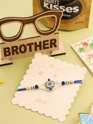 NVR Men Blue Artificial Stones & Beads Floral Design Thread Rakhi Combo-One Size / Blue
