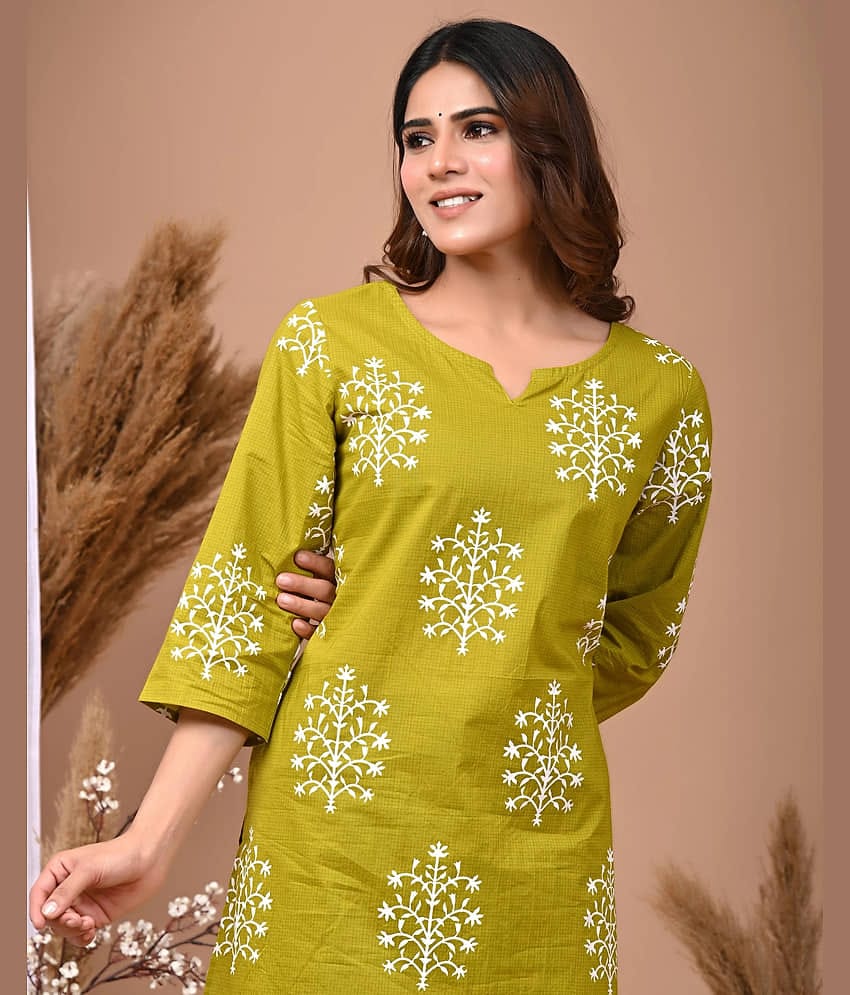 anushansa Women's Cotton Blend Printed Straight Kurti - ( Green )