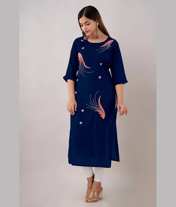 Kapadia - Navy Rayon Women's Straight Kurti ( Pack of 1 )