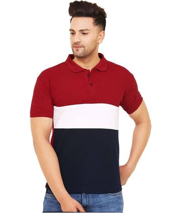 Leotude Pack of 1 Cotton Blend Regular Fit Colorblock Half Sleeves Men's Polo T Shirt ( Maroon )