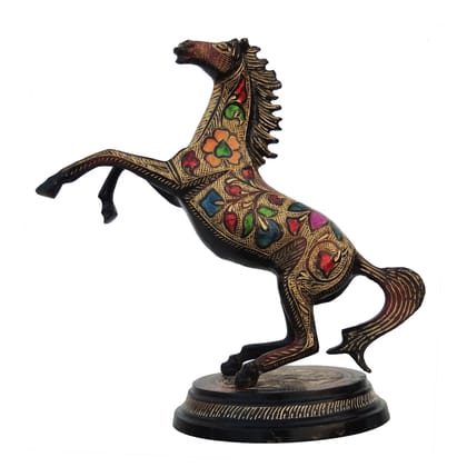 Handcrafted Brass Jumping Horse Statue | Symbol of Power, Success & Energy, Height : 11 Inch (ANMAS160)