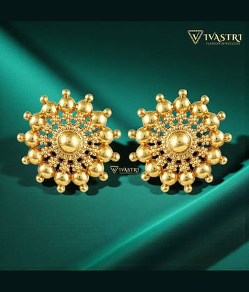 VIVASTRI Golden Stud Earrings ( Pack of 1 )