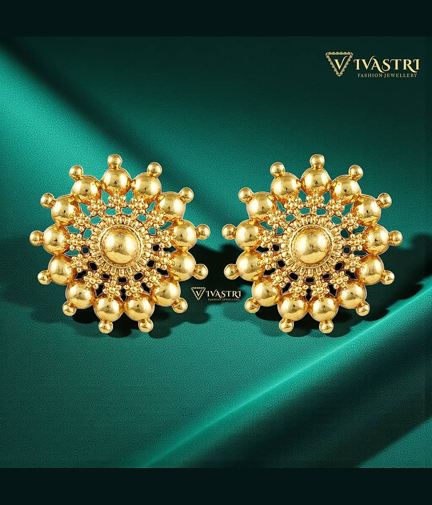 VIVASTRI Golden Stud Earrings ( Pack of 1 )
