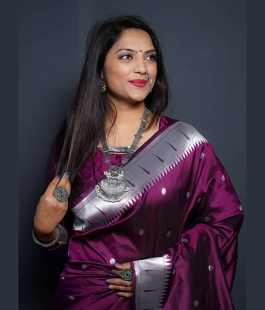 Vastukala Silk Woven Saree With Unstitched Blouse Piece ( Purple )