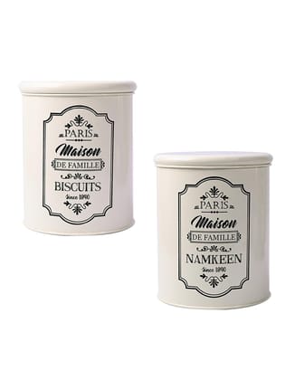 Metal Biscuite & Namkeen Jar Set - Each Ivory & 1700 Ml