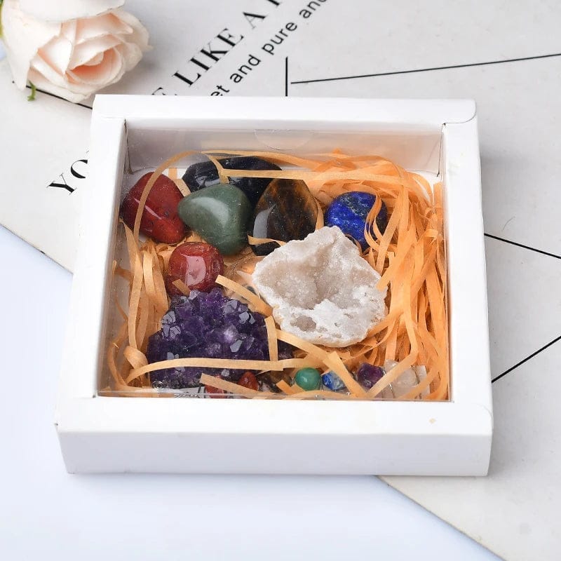 Natural Crystal Seven Chakras Meditation Reiki Raw Stones Healing Stone Set Kit Gifts Box