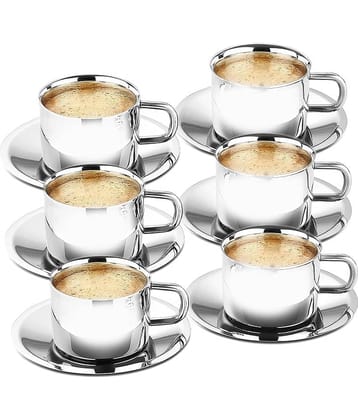 Dynore - Steel Double Walled Tea Set 120 ml ( Pack of 6 )