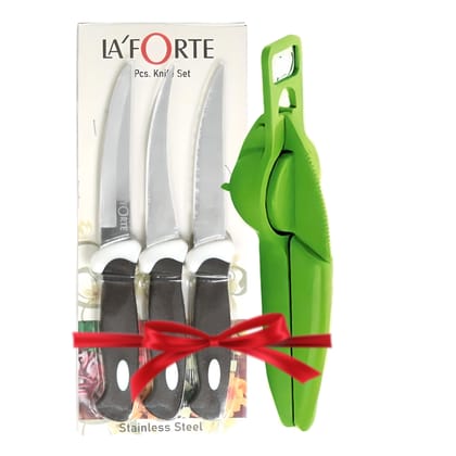 LA' FORTE Lemon Squeezer (2 in 1) and Knife Set Combo-(3pcs Knife Set + Lemon Squeezer) X 1 Pcs each