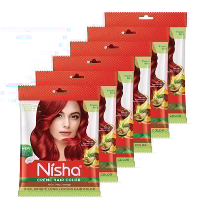Nisha Creme Hair Color Flame Red 50g Pack of 6, Permanent Hair Colour for Women & Men, Long Lasting Hair Color