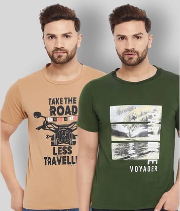 The Million Club Pack of 2 Cotton Blend Regular Fit Men's T-Shirt ( Green )