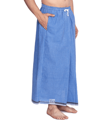 GOWRI TEX Elastic Blue Cotton Blend Men's Lungi Dual Pocket ( Pack of 1 )